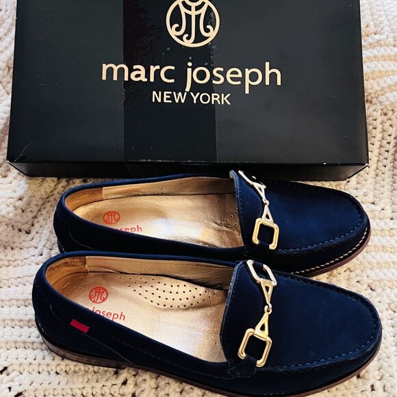 GORGEOUS Marc Joseph Park Ave Fast Blue Nubuck Leather Buckle Loafer - Picture 6 of 8